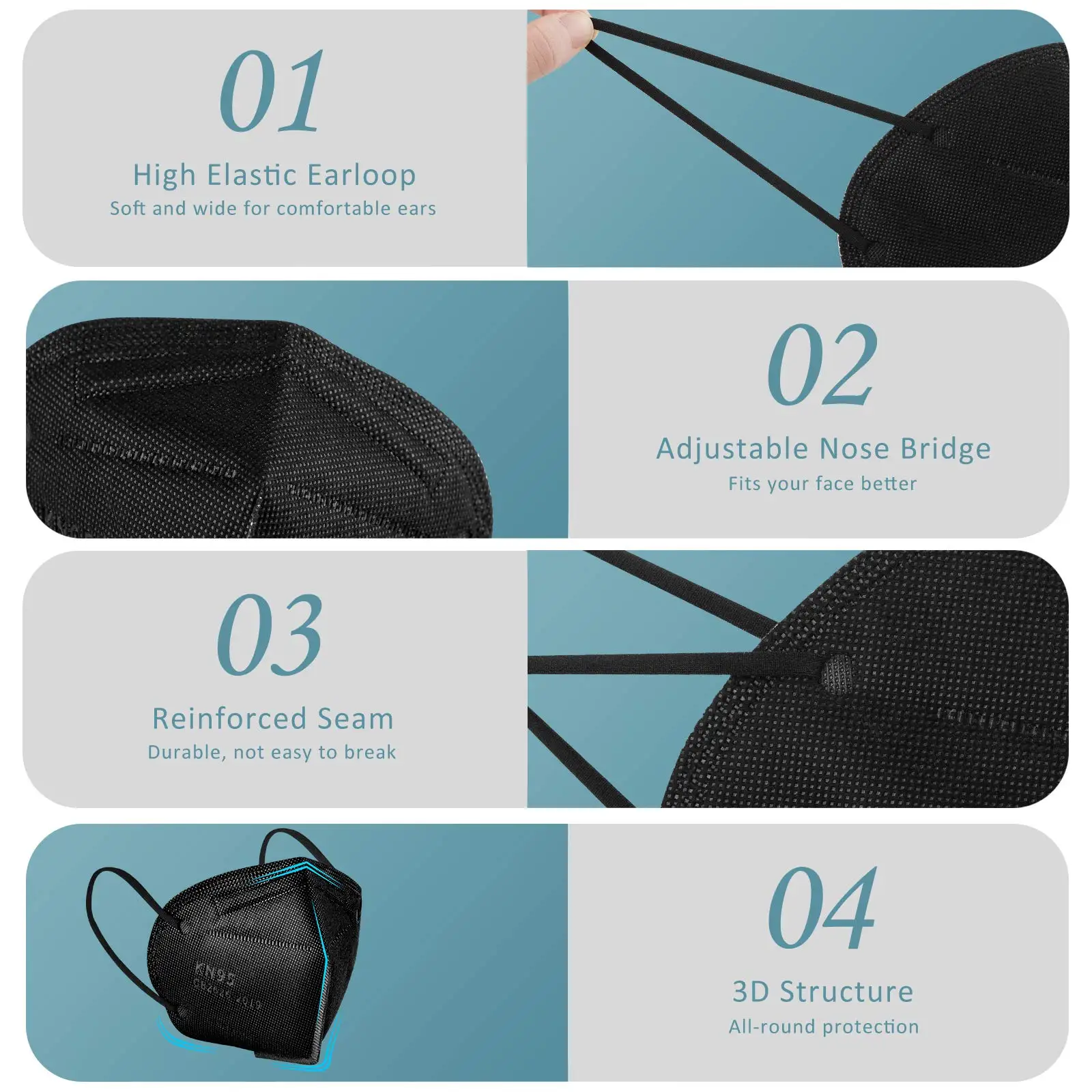 KN95 Face Mask Black Layer Cup Dust Safety Masks Filter Efficiency 95% Breathable Elastic Ear Loops Black Masks 20000pcs KN95