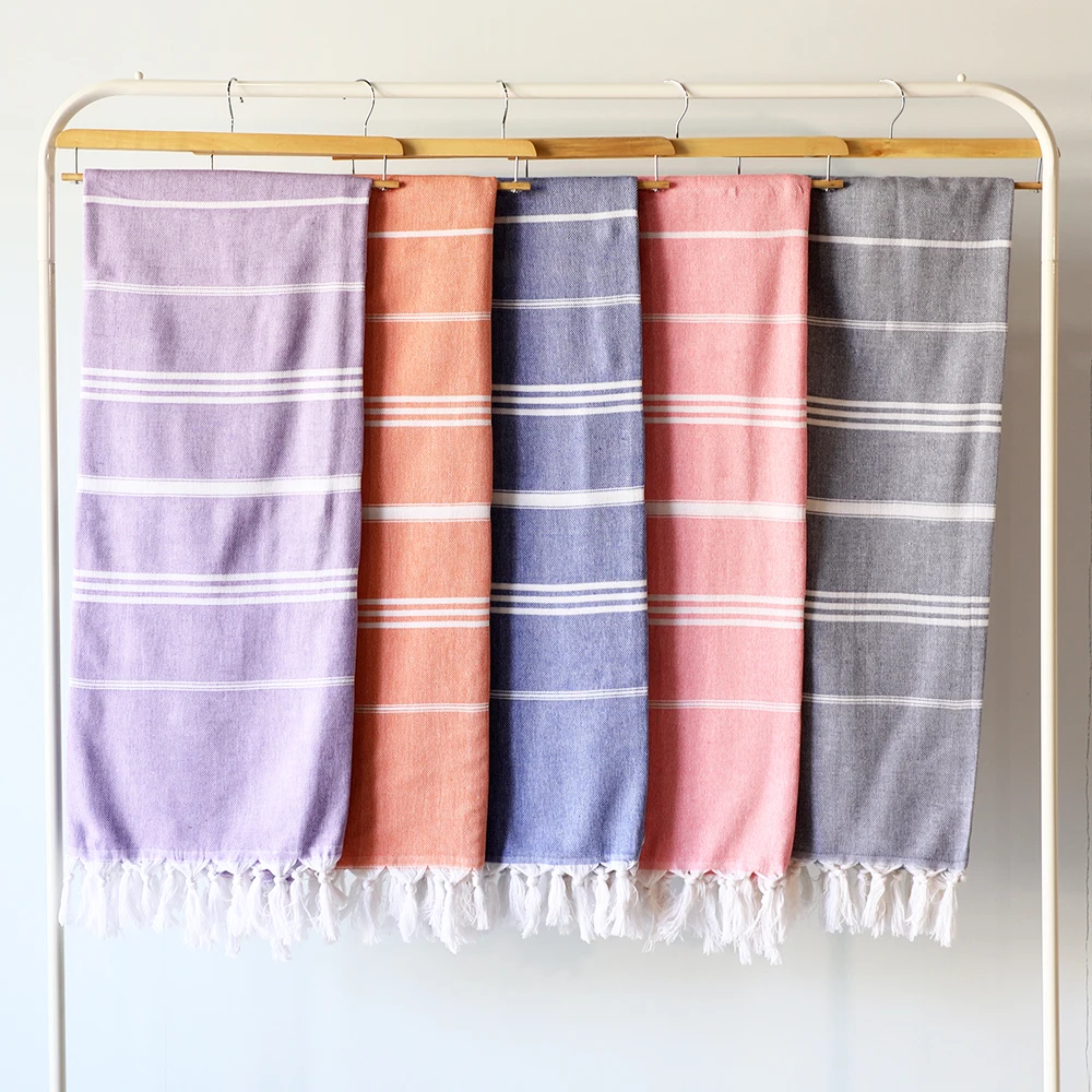 Customized Stripe Pestemal Bag Fouta Turkish Cotton Bath Beach Towel Can Be Transform To Bag High Quality Cotton Beach Towel