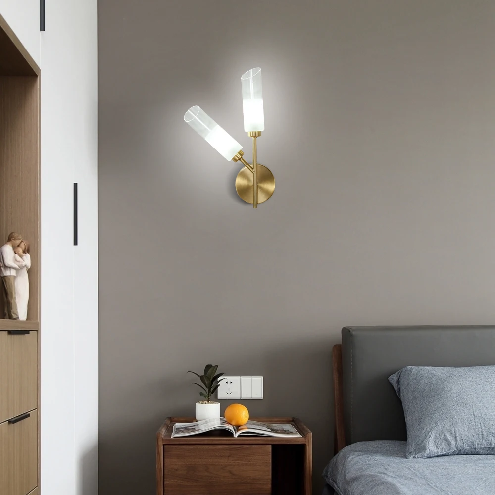 Wholesale Modern Gold Glass Material Hotel Wall Lamp Indoor 2 Light Wall Sconces