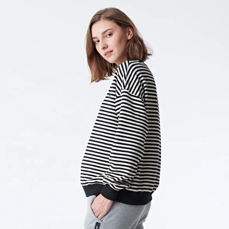 Winter Pregnant Clothes Round Neck Striped Pullover Cotton Loose Maternity Women Sweater