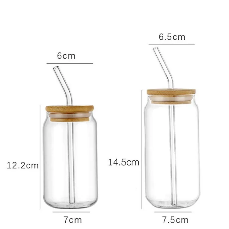 Simple Design Beer Can Glass Thickened Glass Cup with Bamboo Lid Transparent Water Cup 350ml