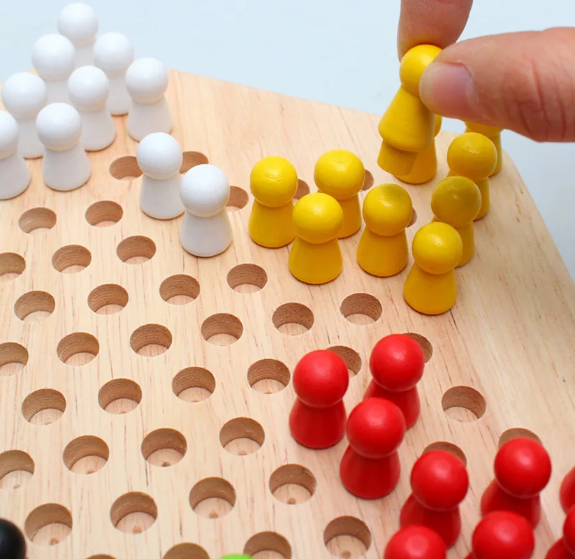 Portable Wooden Chinese Checkers Board Game Set Colorful Chinese Checkers Board Game Classic Strategy Family Board Game