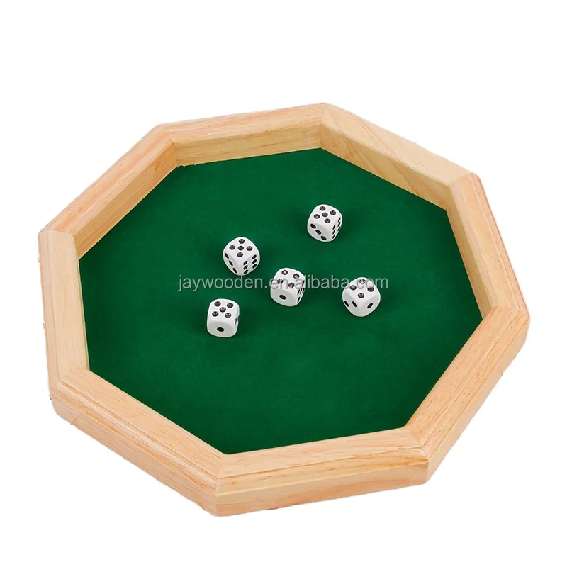 Wooden Handmade Gifts Felt Lined Octagonal board game dnd Wooden Dice Tray for Rolling Adults party Table Game Crafts
