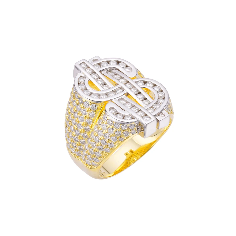 Hip Hop Personality wholesaler Iced out Zircon Hollow Gold Plated Jewelry 24k Us Dollar Money Symbol Rings