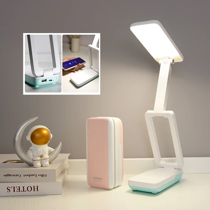 4000mAh lithium battery portable study desk lamp foldable table lamp USB output port for charging phone