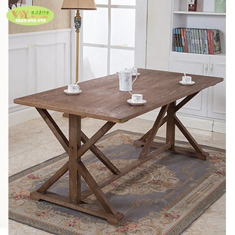 Vintage solid old wood pedestal design dining table / French countryside event oak wood dining table for wedding