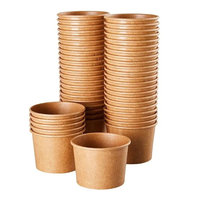 Disposable custom printing food packing box container salad bowls kraft paper bowl with lid