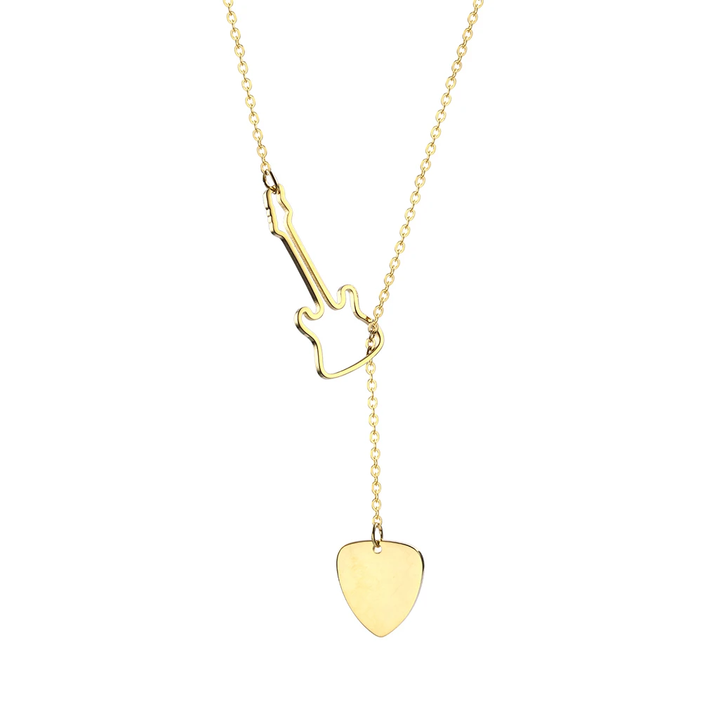 New style stainless steel simple musical instrument lady pendant golden fashion guitar pick-shaped necklace