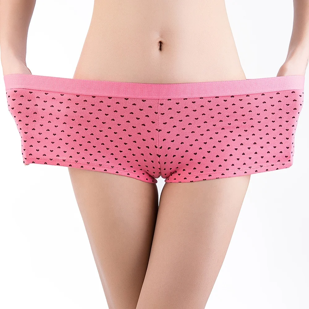 
Fashion design heart printing low waist cotton crotch elastic boy short women underwear 