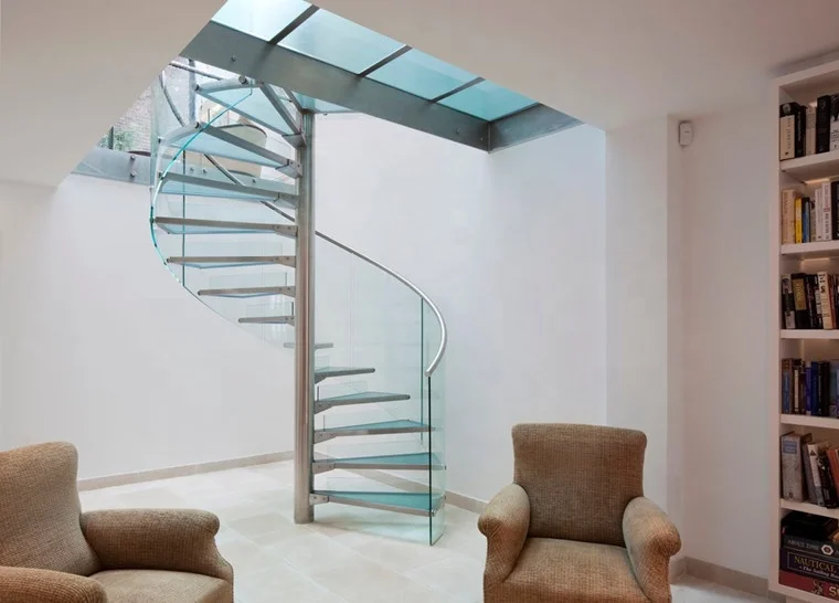 Hot Sale Zovee Customized Luxury Glass Staircase manufacture/Glass spiral staircase /stainless steel handrail