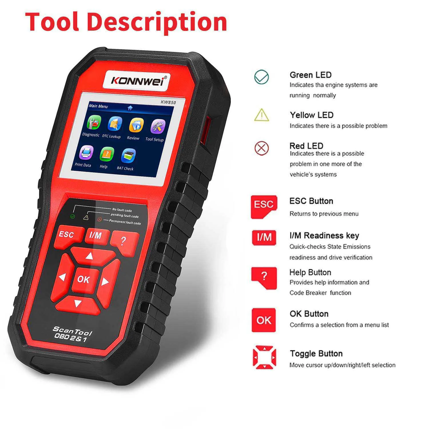 vehicle emission testing machine  Konnwei OBD2 scanner KW850 auto Diagnostic tools for  12v cars