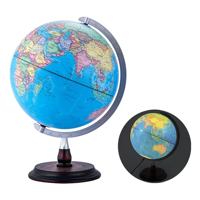 OEM AVAILABLE! 12 Inch Decorative World Globe With Wooden Base and  LED Lights