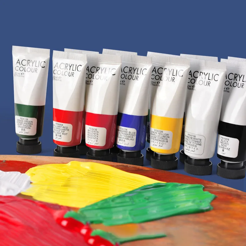 Meihui Art Non Fading Non Toxic 22ml Tube 12 Color Acrylic Artist Paint for Painting on Canvas Glass Paper Plastic Set
