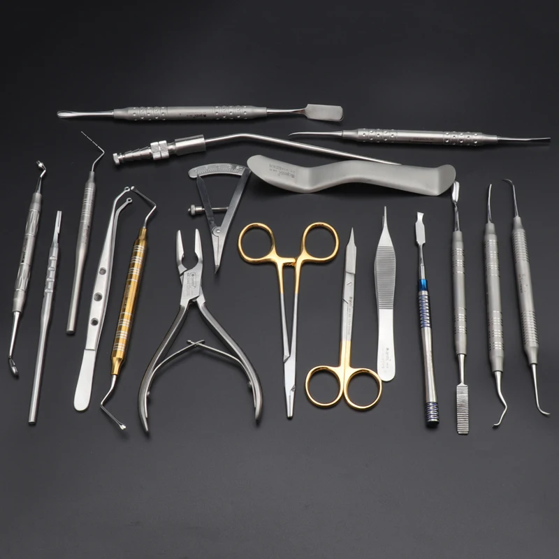 Basic Dental Kit Set 18pcs Oral Surgery Tools Tweezers Probe  Forceps Scaler Retractors  Dental Implant Instrument