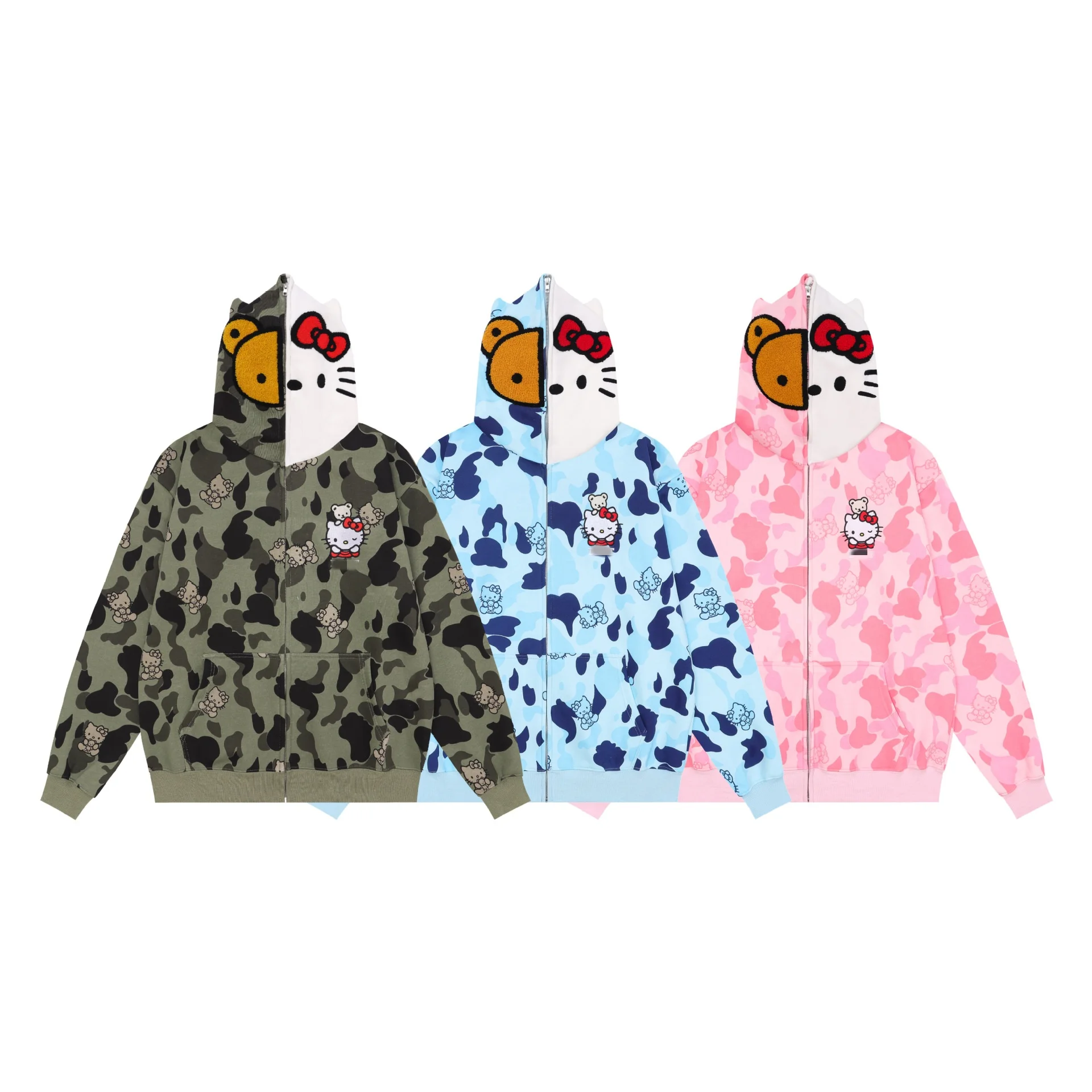 Botu Trendy 420GSM Kitty Hoodies  Sweater with Printed Design Street Wear Kt Anime Oversized Fleece Jacket Unisex Zip Up Hoodie