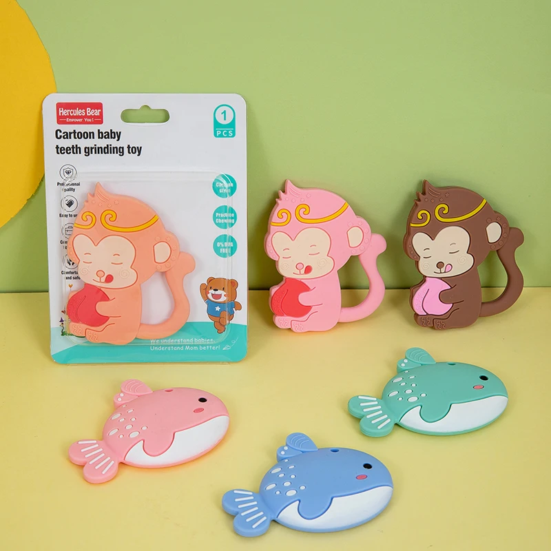 Wholesale OEM BPA free Monkey shaped Baby teeth grinding stick toy food grade comfort toy baby silicone dental gel