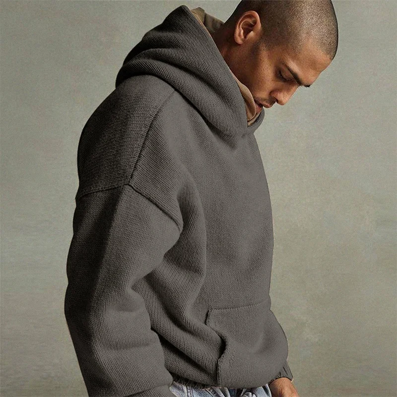 Custom oversized knitted pullover hoody sweaters for men heavyweight knitted fabric hoodie