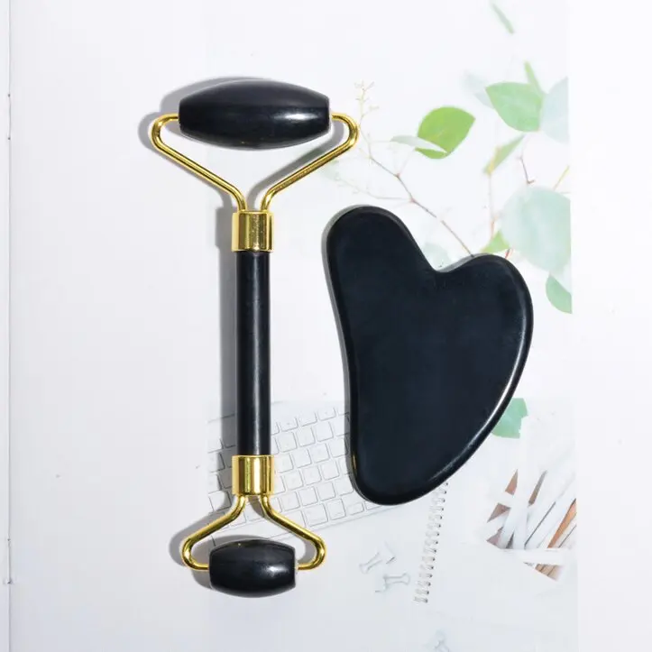 Whole 100% Natural black Jade gua sha Stein Face rolelr Anti Aging Facial Black Jade Roller massager