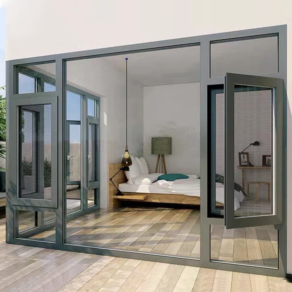 Professional Design Customizable Double Glazed Window Aluminium Casement Windows With Screen