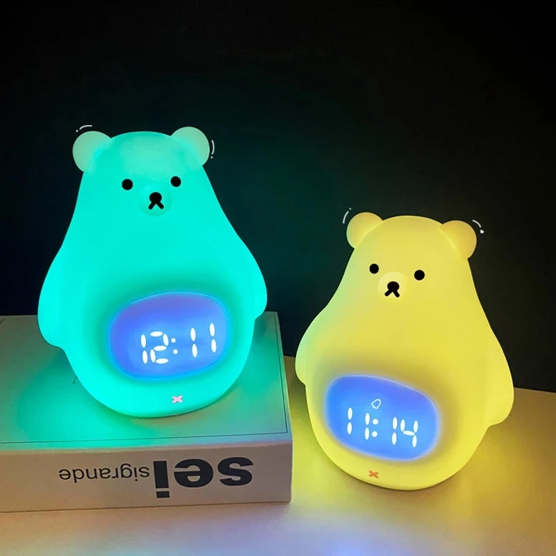 Cute Bear Table Lamp Led Lights Luminary Nightlights Alarm Clock Light Home Decor Accessories Birthday Gifts for Kids Lighting