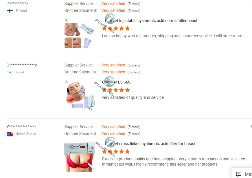 PLURVEL Factory Wholesale Derm 1ml Buy Hyaluronic Acid Filler Dermal Filler Lips Injection HA Facial Filler lip Enhancement