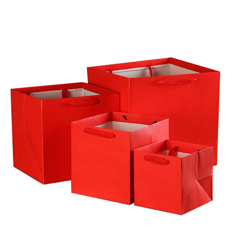 Custom Large Square Flower Cake Paper Carry Bag With Ribbon