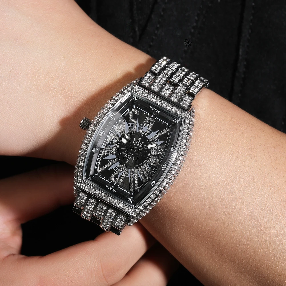 UWIN Hip Hop Full Iced Out Square Shape Quartz Watches Unisex Daily Waterproof Watch Men Women Reloj Hombre Wristwatch