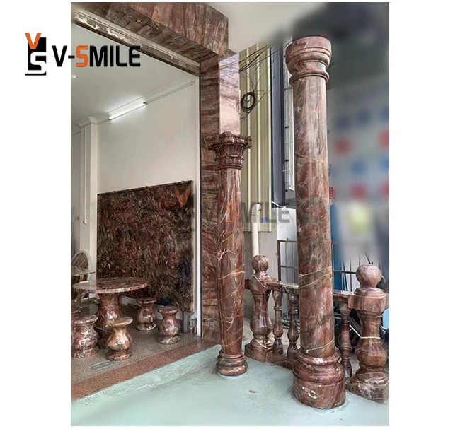 Outdoor and Indoor Natural Carved Morden Roman Column Venice Red Marble Stone Pillar