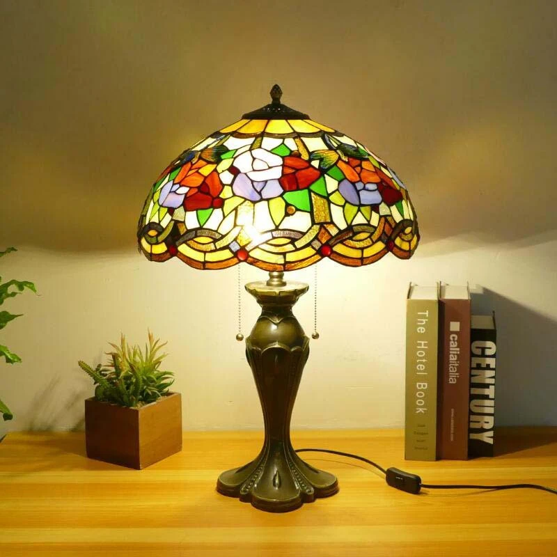 Tiffany Table Lamp American Retro Living Room Bedroom Lamp Luxurious Villa Hotel  Stained Glass Desk Lamp