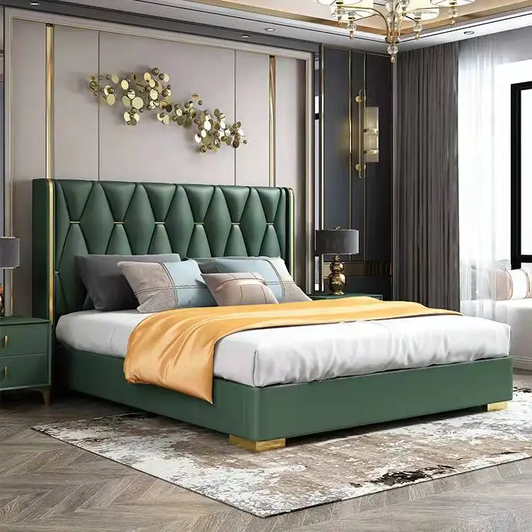 KEHUI Leather Beds Luxury Modern Design Bed Frame Futon King Size Pink Power Post Sewing Platform Genuine Leather Beds