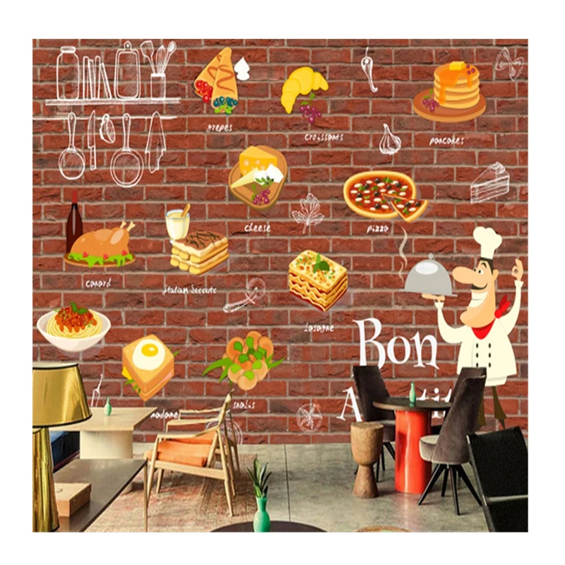 KOMNNI Custom Burgers pizza Restaurant Background Hamburger Wall Mural Wallpaper Snack Bar Western Fast Food Hot Dog Wall Paper