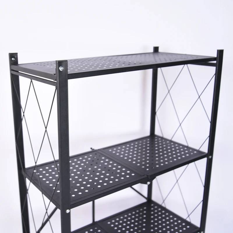 Foldable Household Organizer Light Duty Shelving Units Black Painting Metal Iron Storage Rack for Kitchen