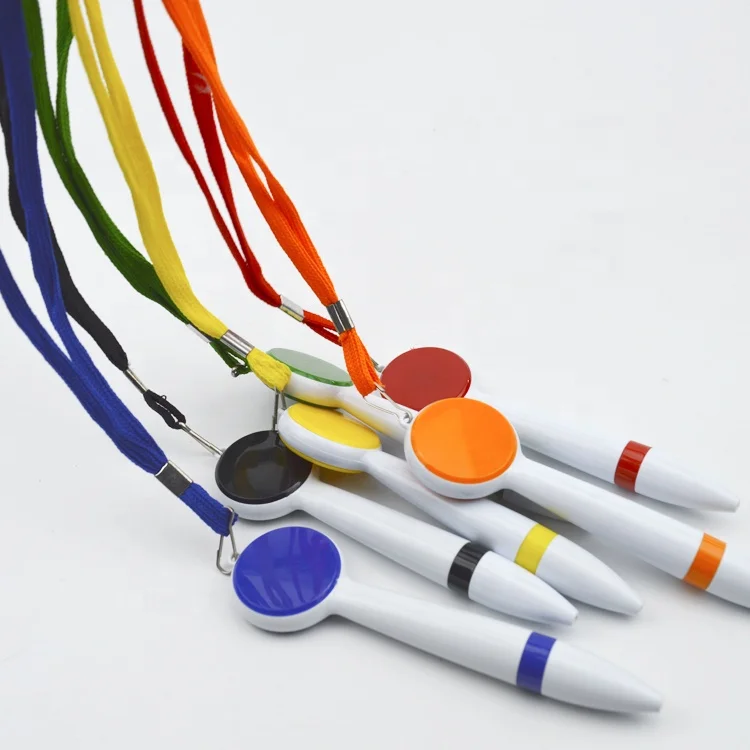 Click Pens Plastic Ball Sticky Notes Pen Strap Lanyard with Custom Logo