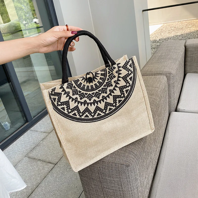 Wholesale Jute Bag Ethnic Style Vintage Burlap Tote Bag Recycled Eco-friendly Linen Shopper Bag Women Handbag
