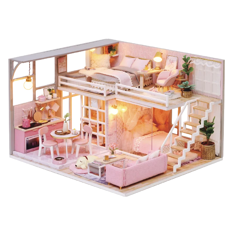 Hot sale Kids Toys Diy house With Furnitures Wooden House Educational Toys girls dream For Birthday Gifts