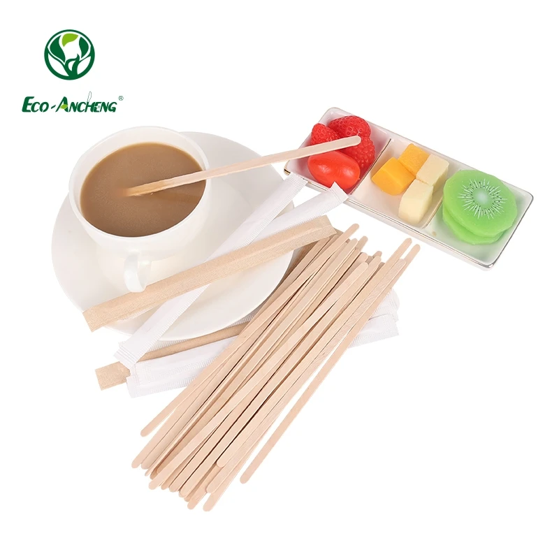 Biodegradable Birch Disposable Wooden Coffee Stirrer Sticks With Individually Wrapped
