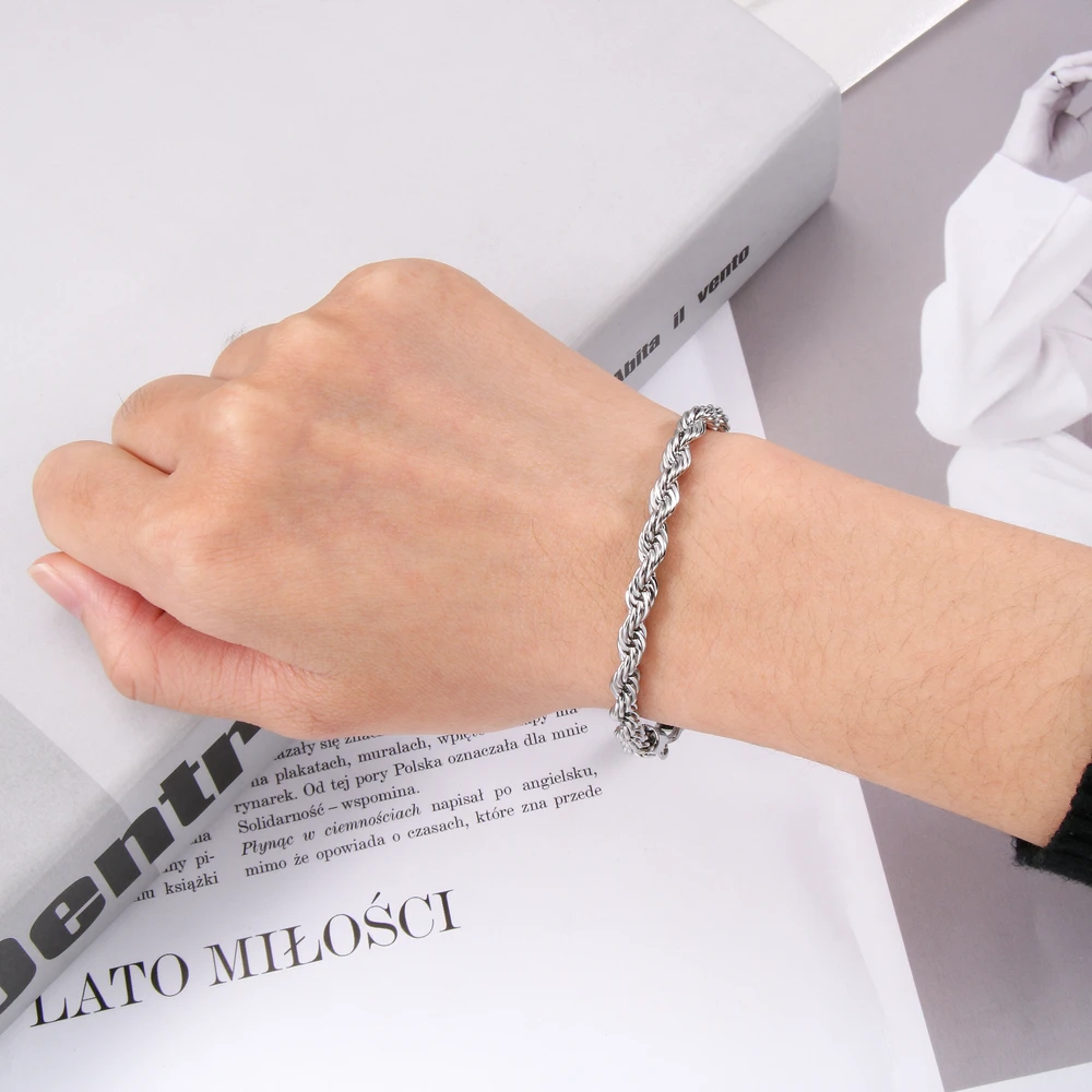 Stainless Steel 18K Gold Plating Twist Link Chain Charm Bracelets Twisted Rope Bracelet For Women Girls