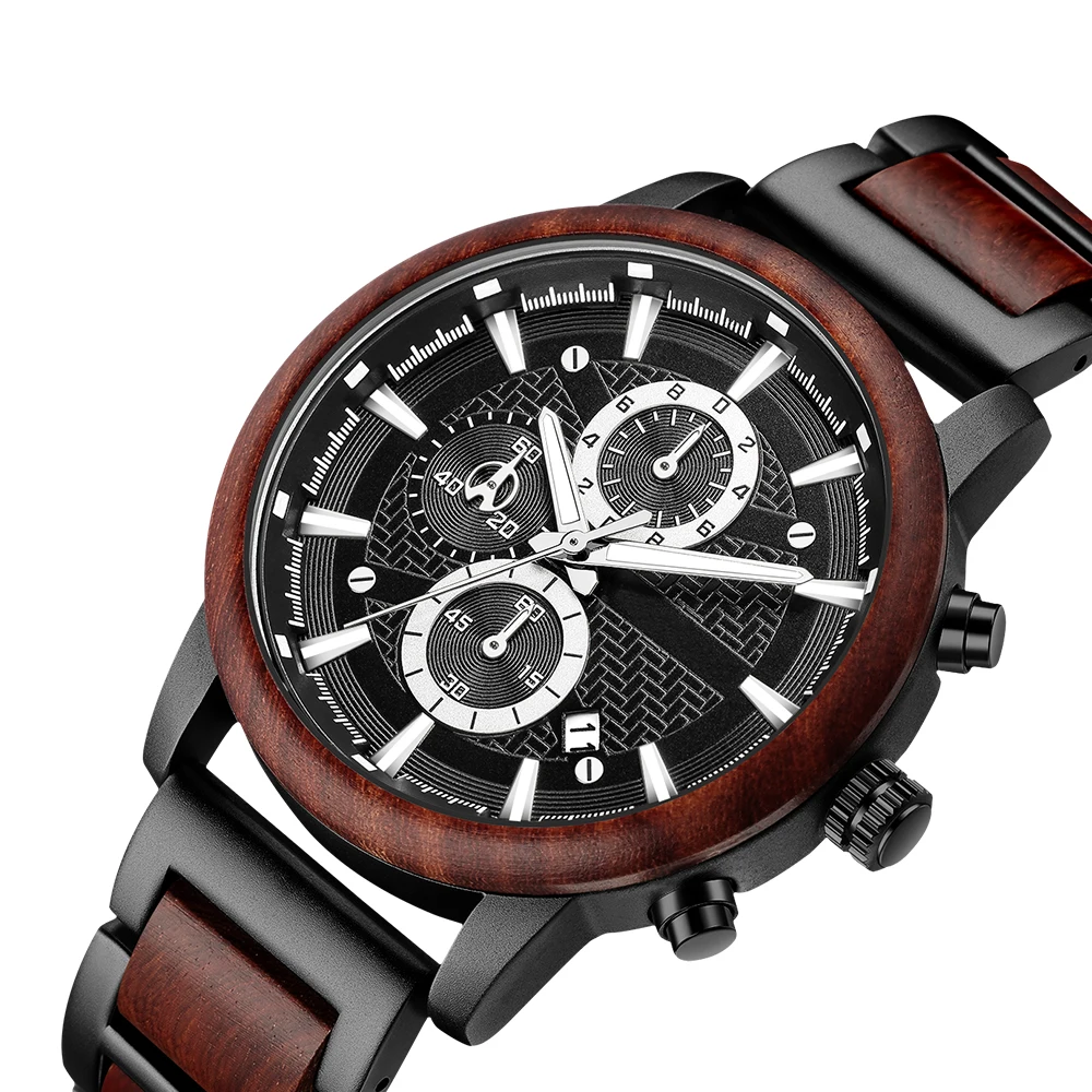 Dropshipping Customized Reloj Hombre New Wooden Watch Men Top Brand Luxury Chronograph Quartz Watches for Man