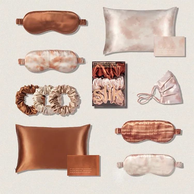 custom logo 100% pure mulberry momme silk pillowcase and eye mask queen size zipper silk pillow case gift set