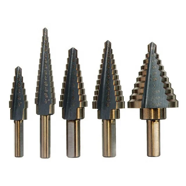 High Quality 5PCS HSS Multiple Hole Inch Size Step Drill Bit Set with Aluminium Case