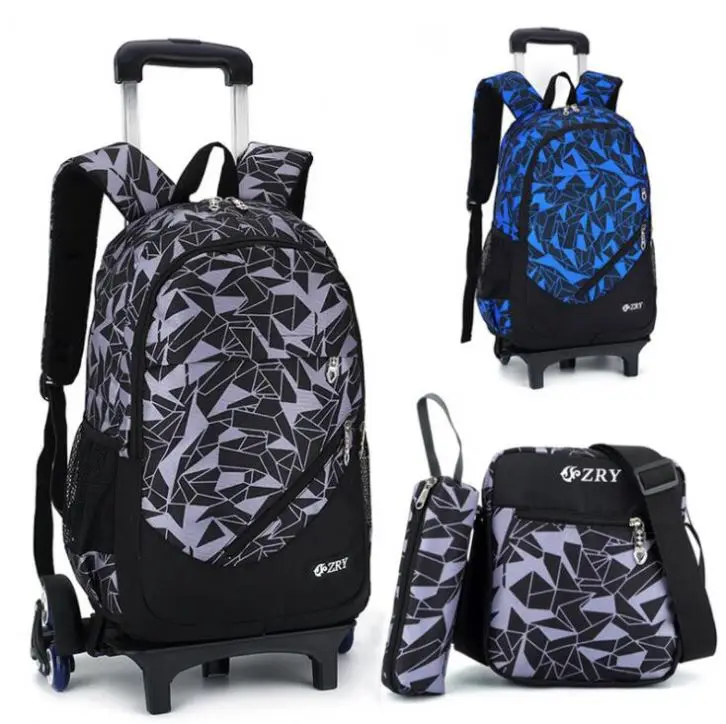 Junior High School Student Trolley Bag 6-9 Grade Six-wheel Climbing Stairs Detachable Trolley Backpack
