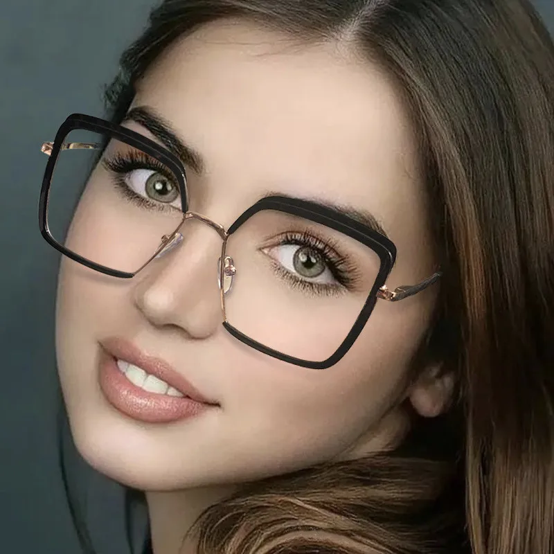 Sample Double Colors Tr90 Plain Spectacles Oversized square Frame Anti Eye Strain Blue Light Blocking Computer Glasses for Adult