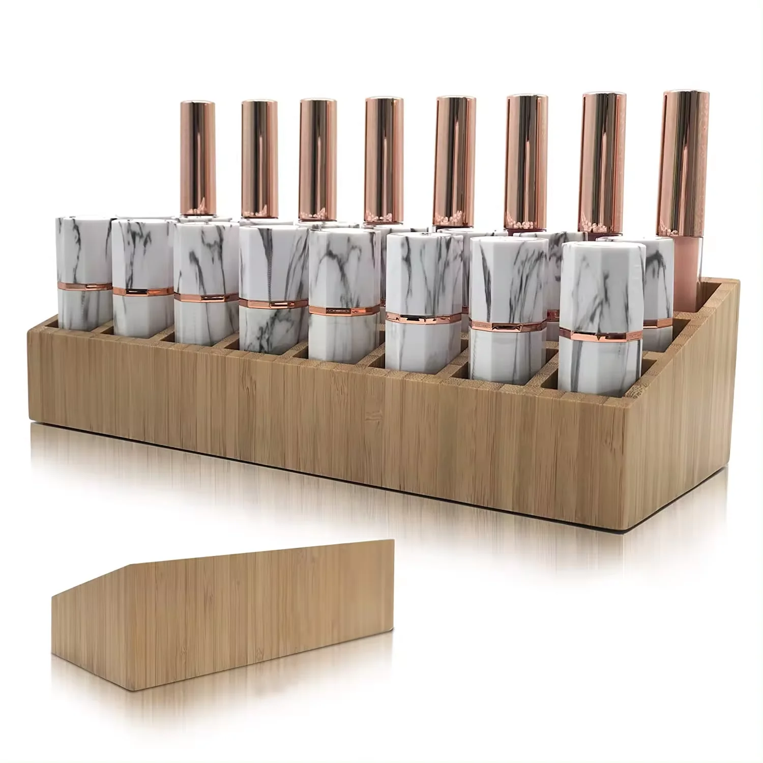 Bamboo Lipstick Organizer 24 Slots Essential Oil Holder Cosmetic Display Bamboo Wooden Perfume Stand Display