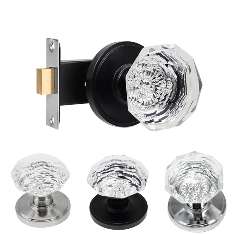 American crystal glass spherical door lock household lock door bedroom bathroom door round three-bar ball lock Amazon