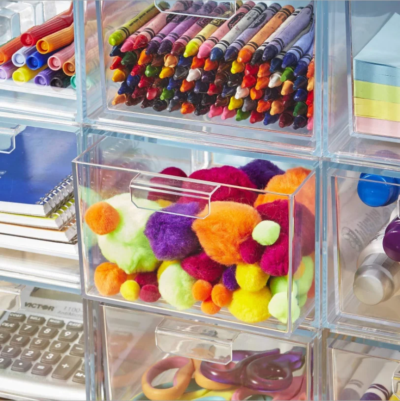 Transparent acrylic drawer box, Plexiglass push pull storage box, Transparent Stackable Cosmetic Organizer Drawers