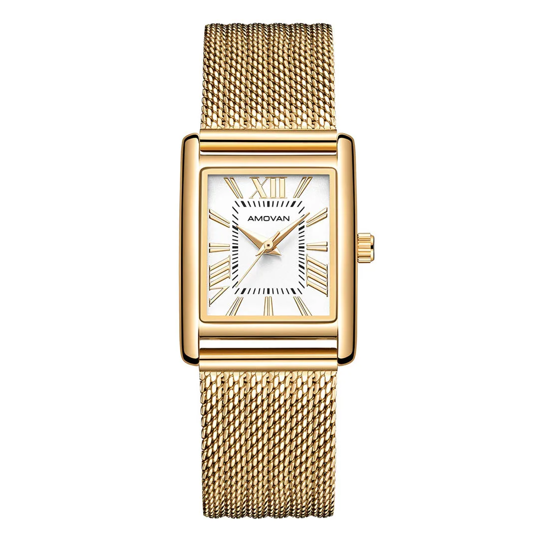 2022 Roman classic design luxury mesh band square fashion waterproof quartz watches women