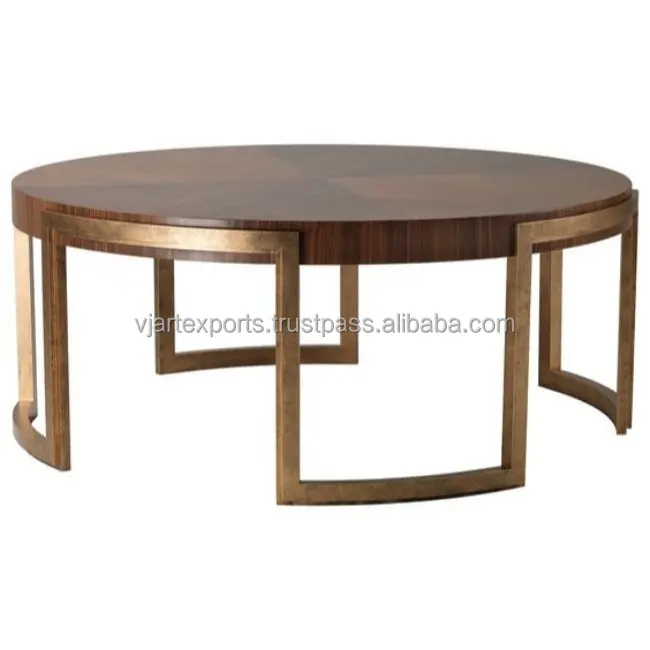 contemporary furniture natural finish fusion of wood top & metal base furniture tea table coffee table center table