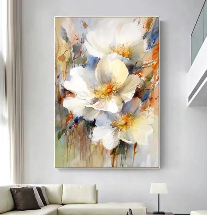 Hand Painted Flowers Gold Painting Wall Art Oil Painting Canvas Home Goods For Home Office Restaurant Decor