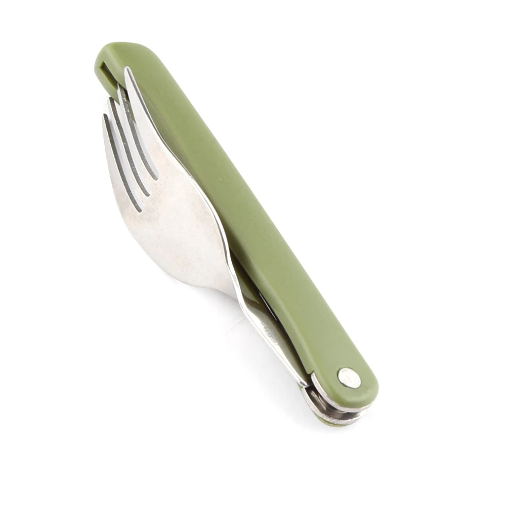 3 Pieces Camping Utensil Portable Stainless Steel folding Spoon Fork Knife Tableware Cutlery Set for Traveling Outdoor