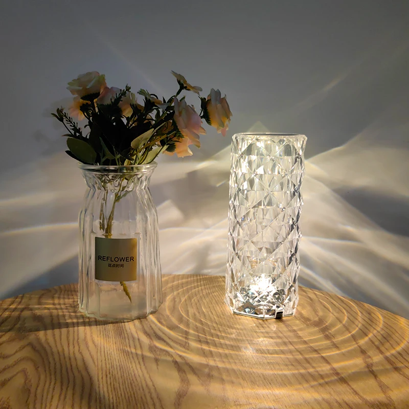 Перезаряжаемая портативная прикроватная лампа Crystal Rose, Хрустальная настольная лампа для украшения гостиной, спальни